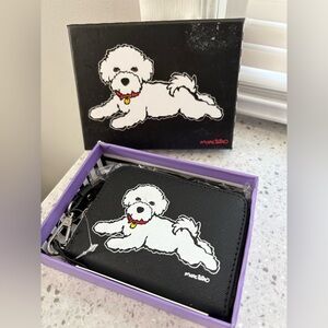 NWT Marc Tetro 5" Black with White Bichon Zip Faux Leather Wallet/Wristlet